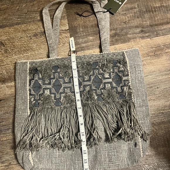 Myra Bag Blue and Gray Fringed Tote - Picture 4 of 5